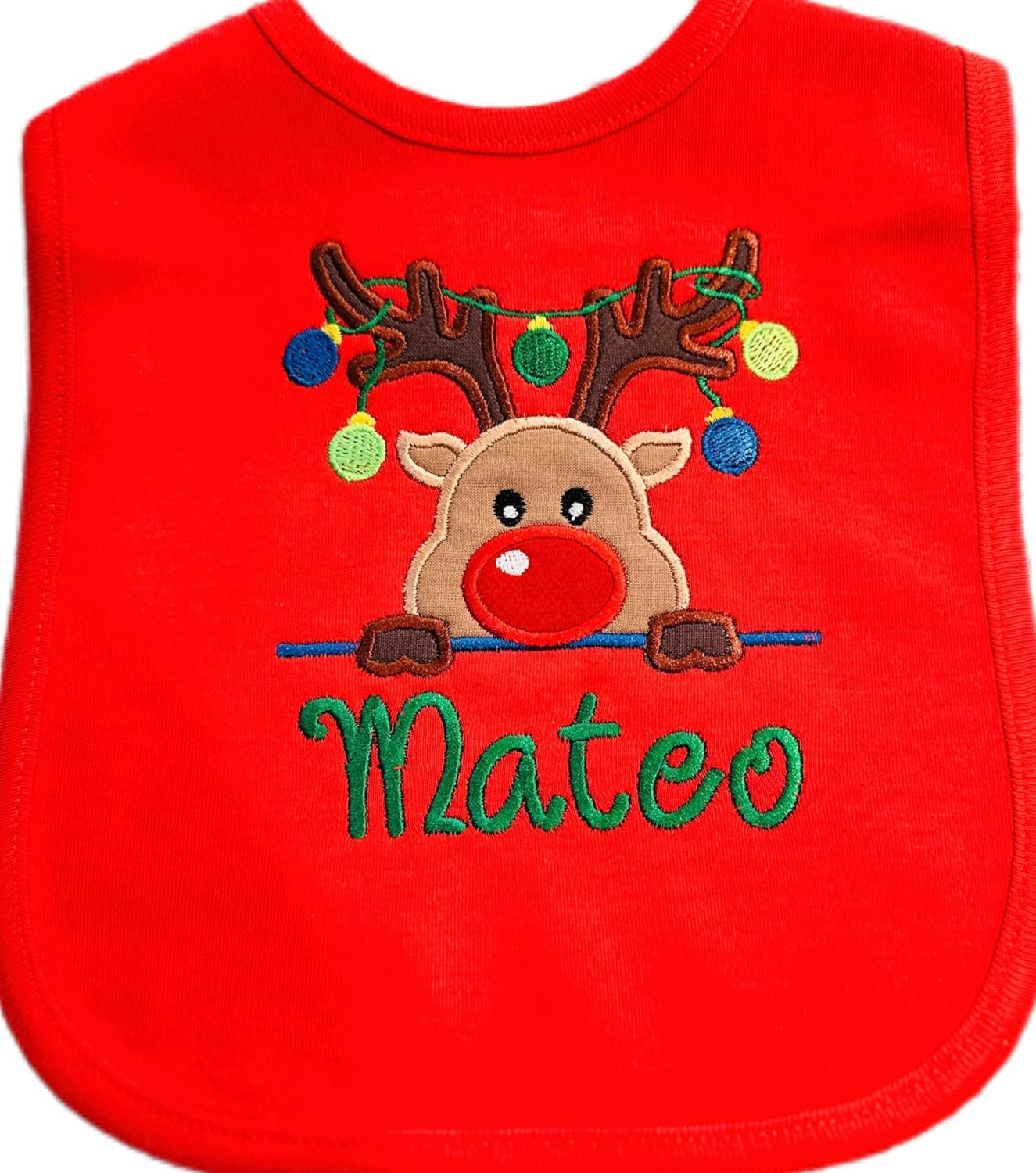 Christmas Reindeer Baby Bib with Custom Name