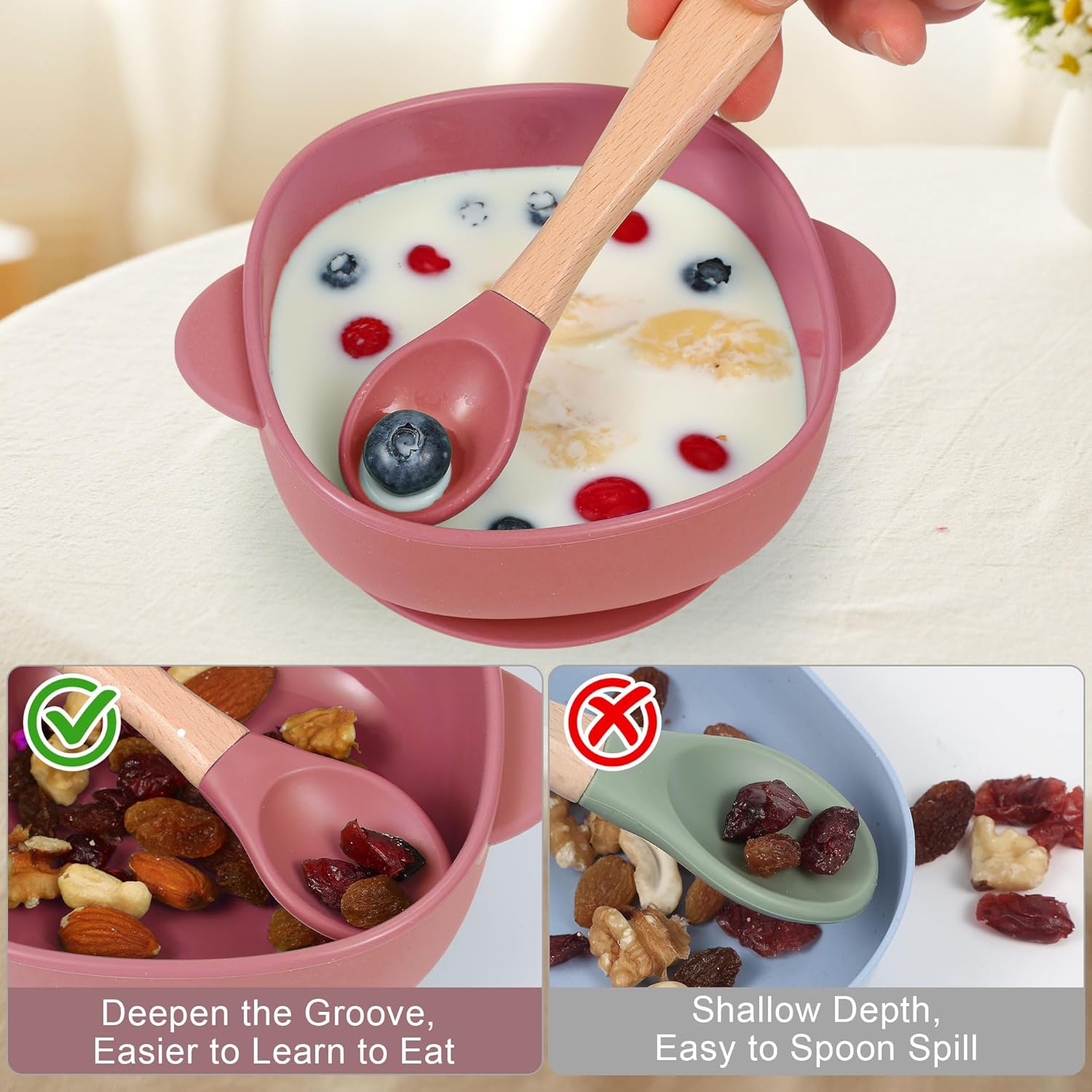 MIICASA Silicone Baby Feeding Set Pink 1