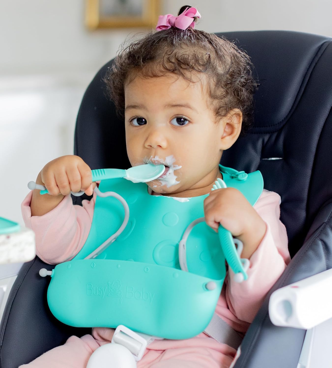 Busy Baby Bungee Bib Adjustable Silicone Bib with Tether Pocket