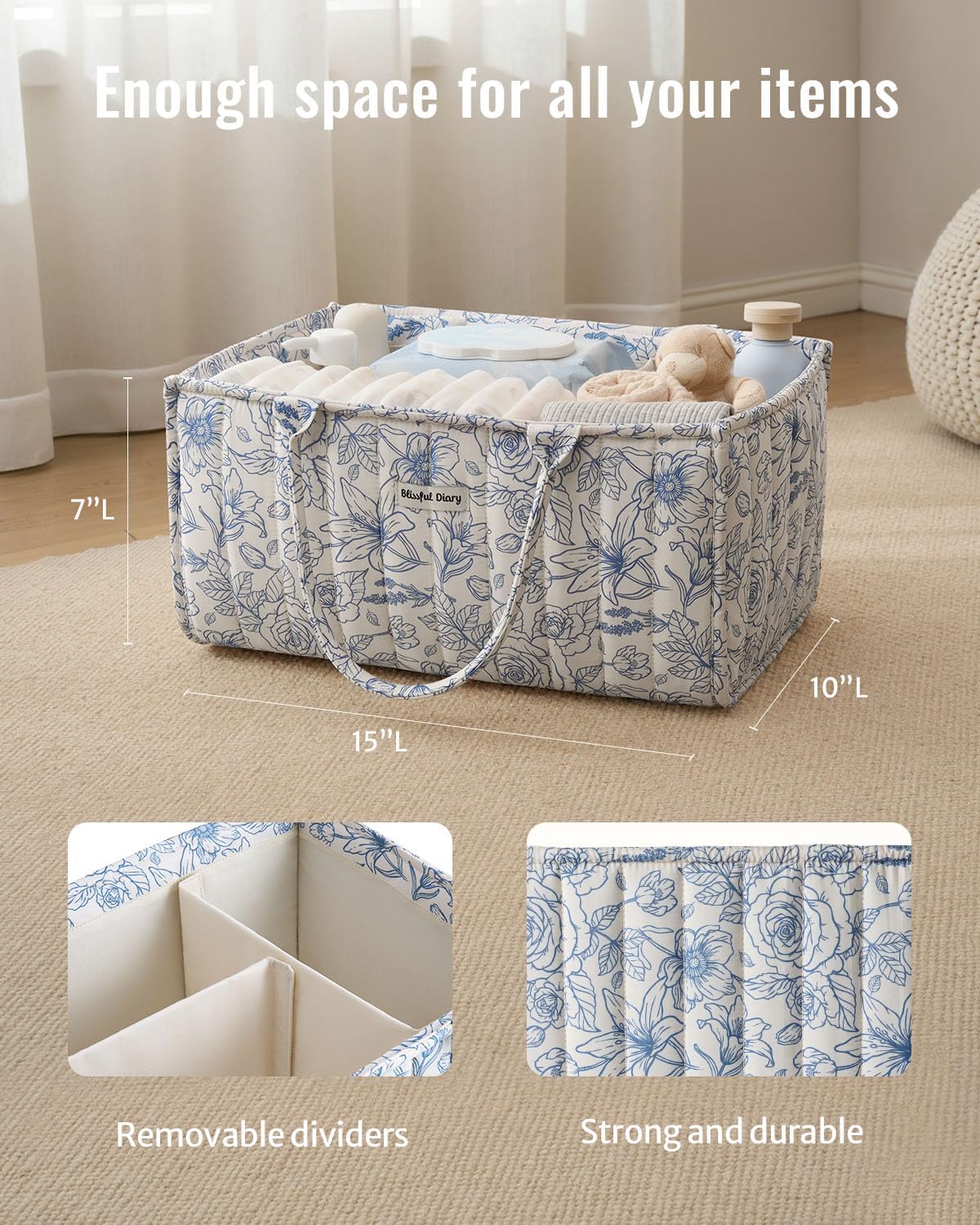 Blissful Diary Floral Diaper Caddy Organizer Blue Rose 1