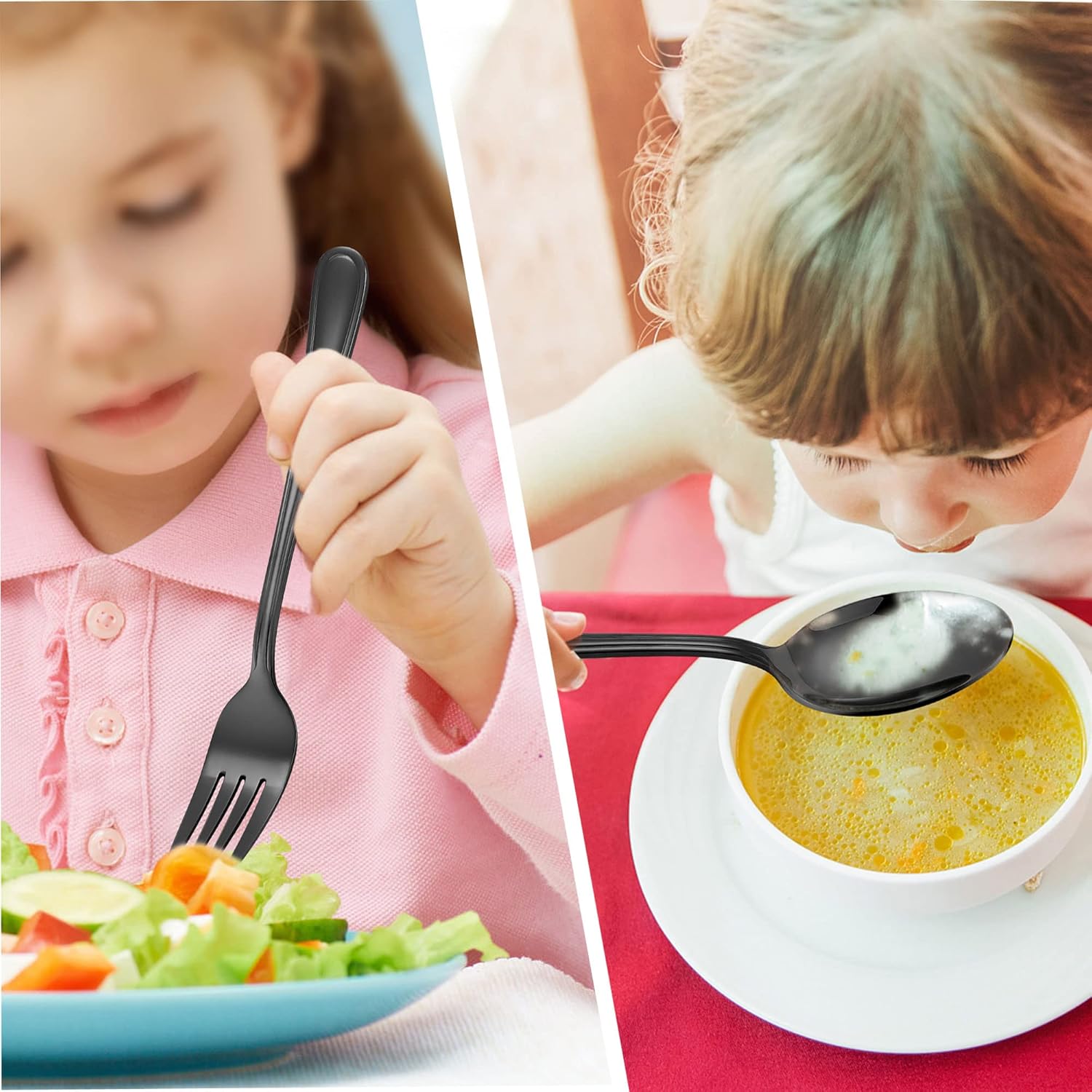 LIANYU 15-Piece Black Kids Silverware Set