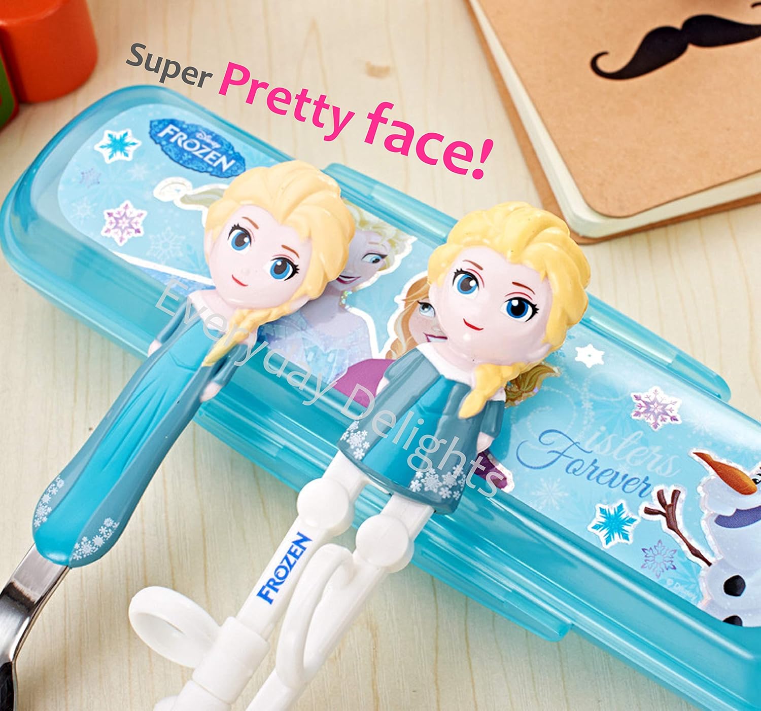 Frozen Queen Elsa Kids Spoon Chopsticks Flatware Set with Case