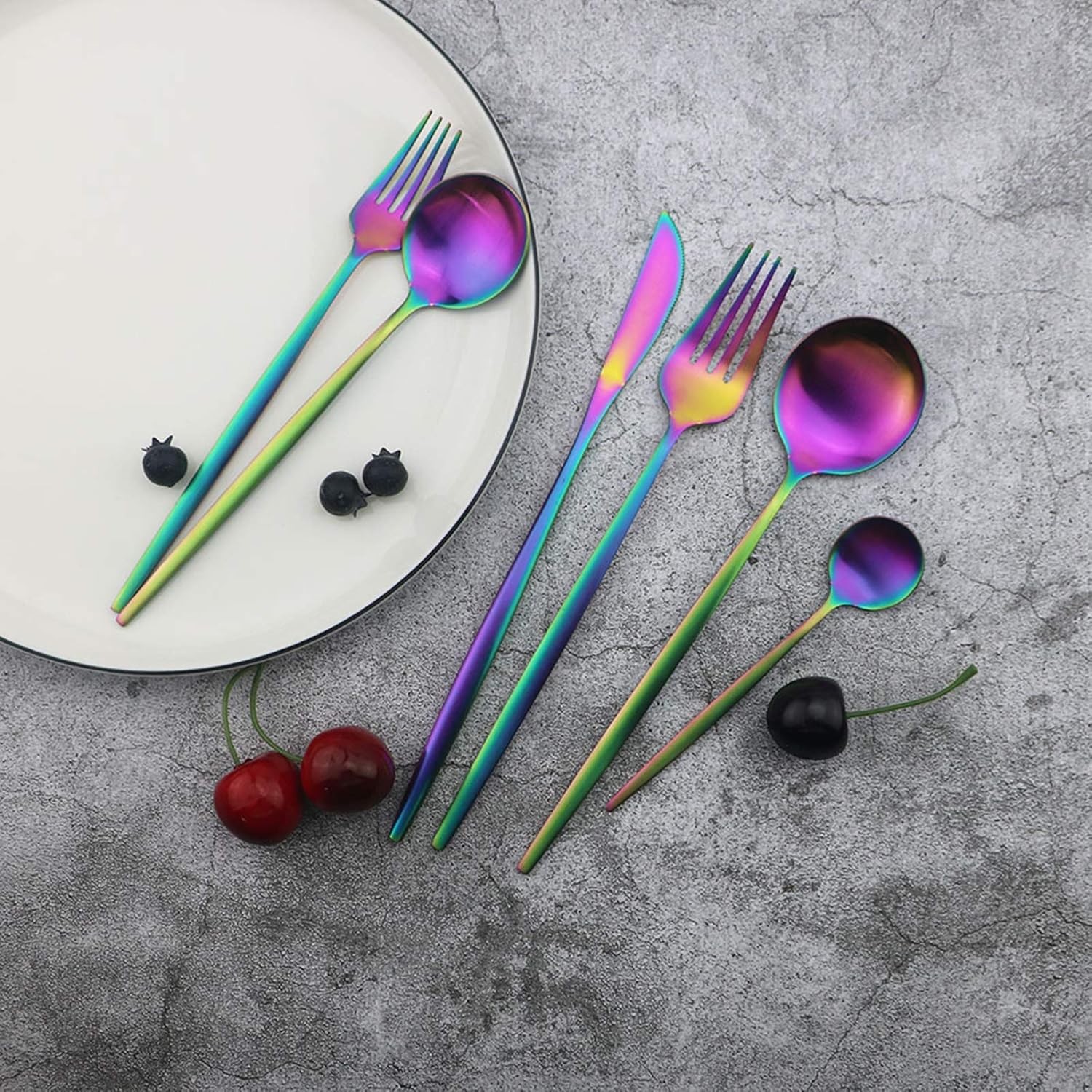 JASHII 36 Piece Matte Rainbow Flatware Set 1
