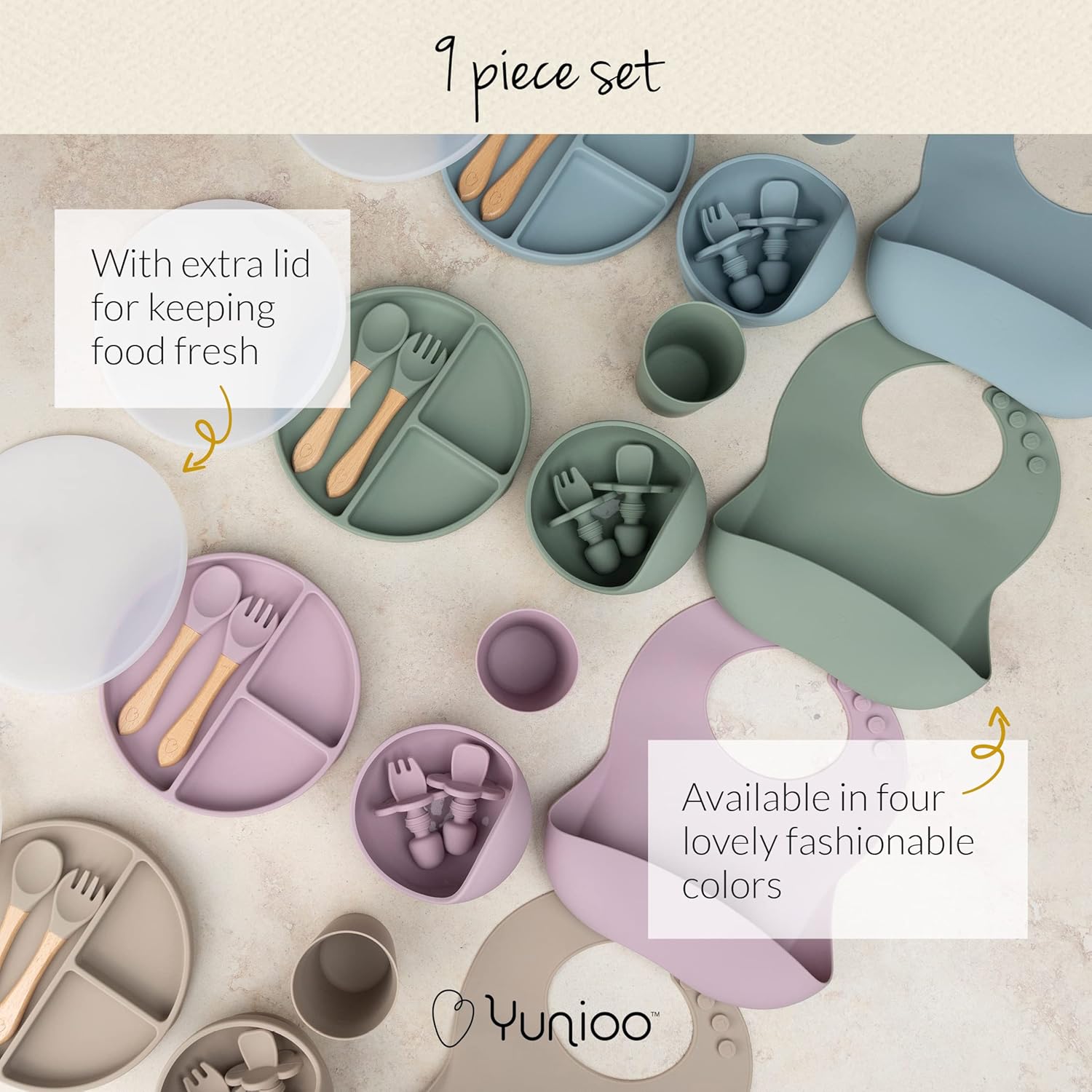 Yunioo Extra Heavy Silicone Feeding Set - 9 Piece Green