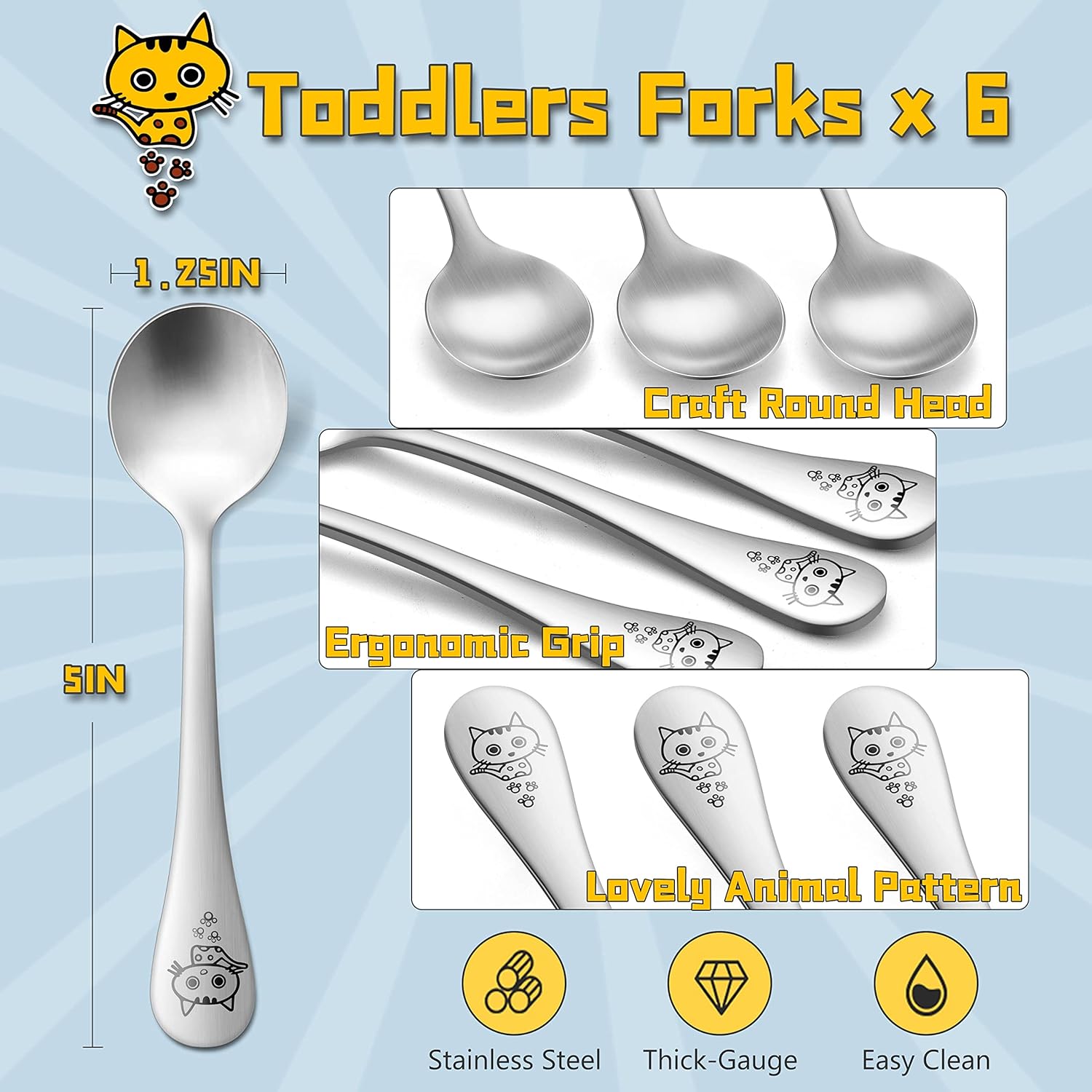 E-far 6-Piece Toddler Spoons with Animal Case