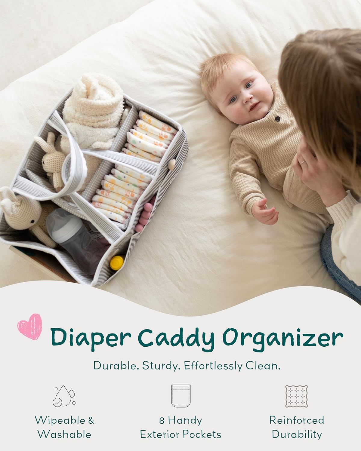 Lily Miles Baby Diaper Caddy Organizer Gray