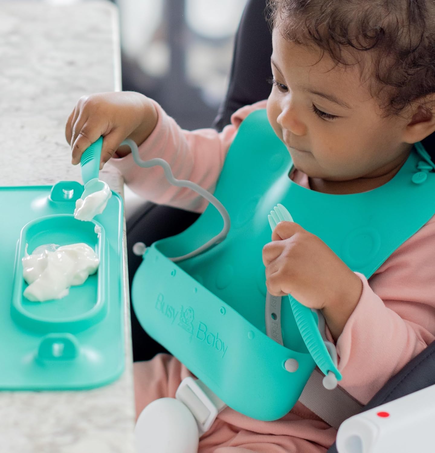 Busy Baby Bungee Bib Adjustable Silicone Bib with Tether Pocket