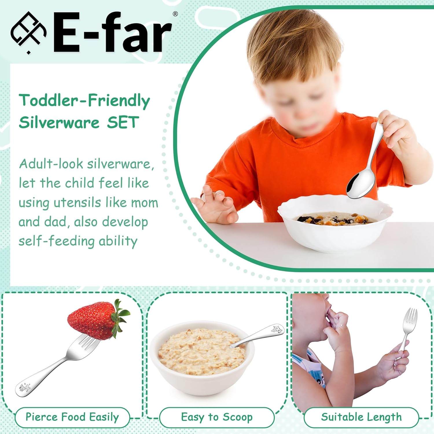 E-far 6-Piece Toddler Stainless Steel Utensils Set