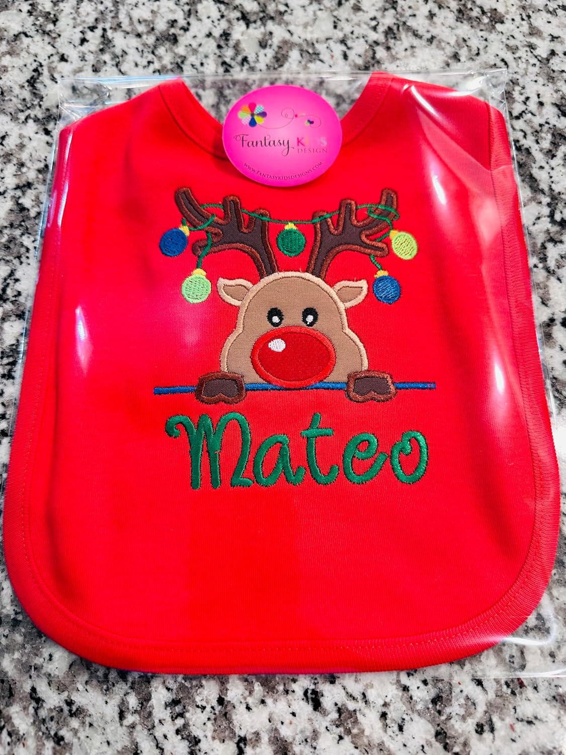 Christmas Reindeer Baby Bib with Custom Name