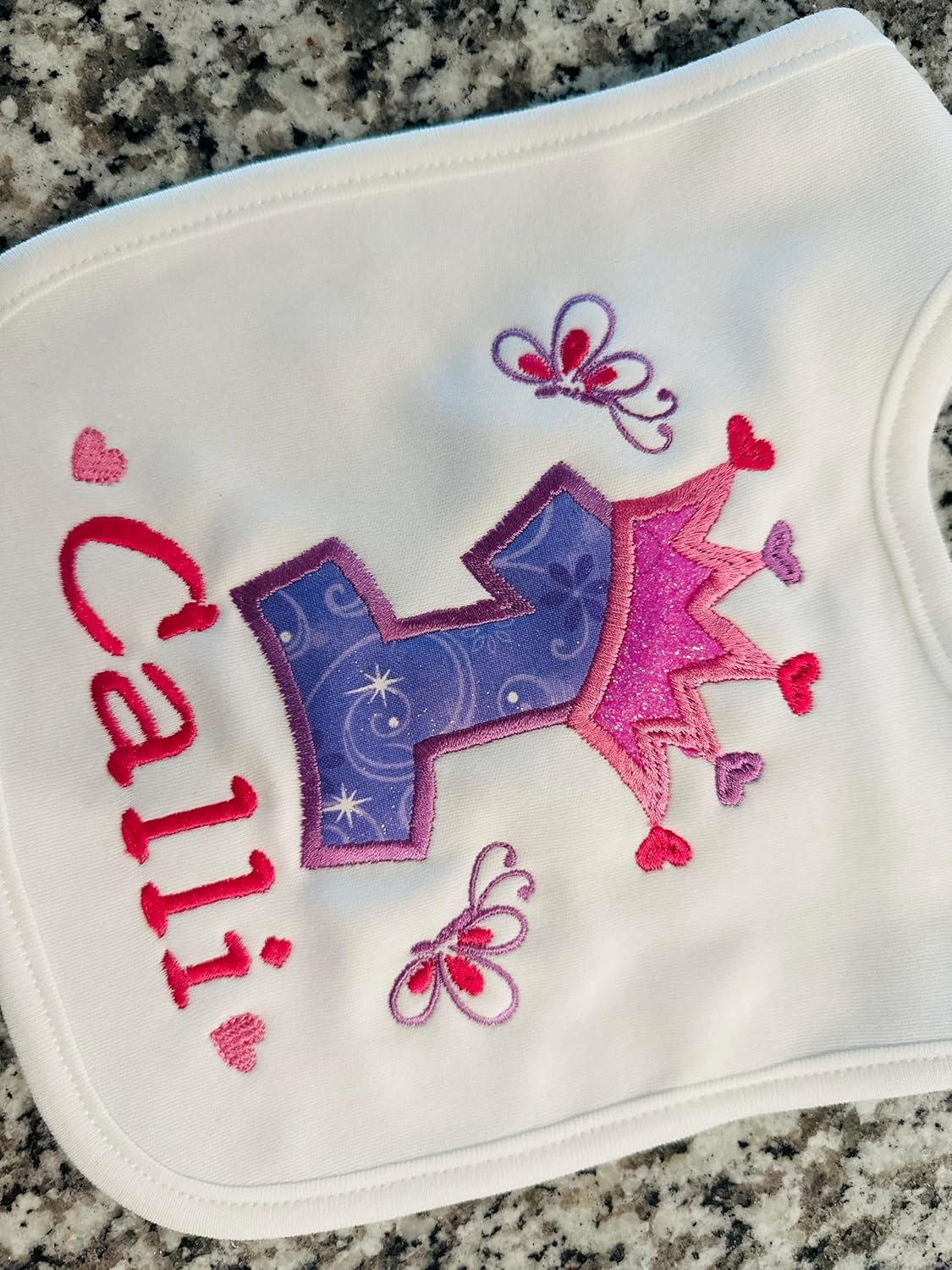 First Birthday Girl Bib with Custom Name Princess Crown 1