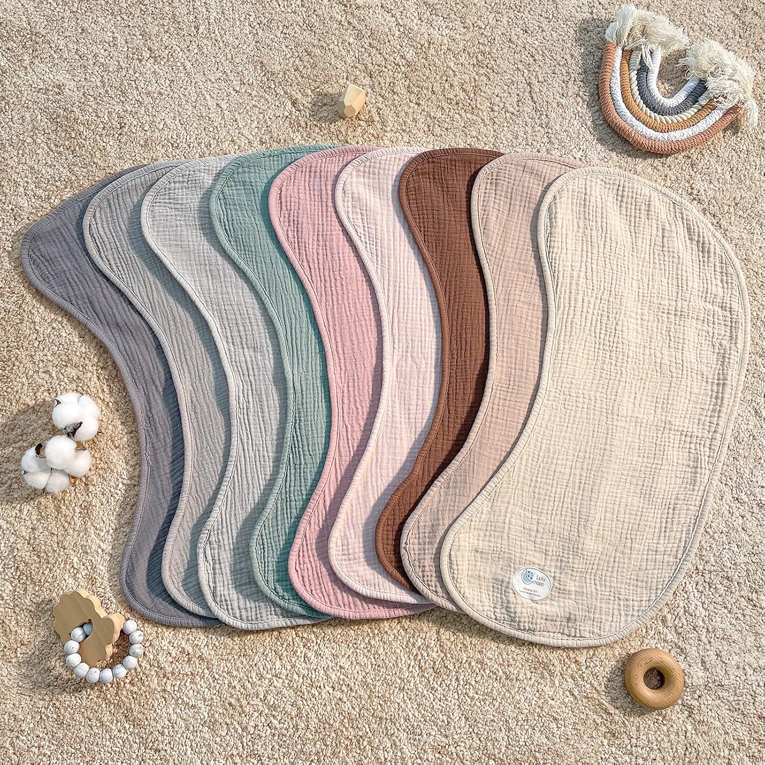 Lulu Moon Muslin Burp Cloths 6 Pack - Neutral Soft Absorbent