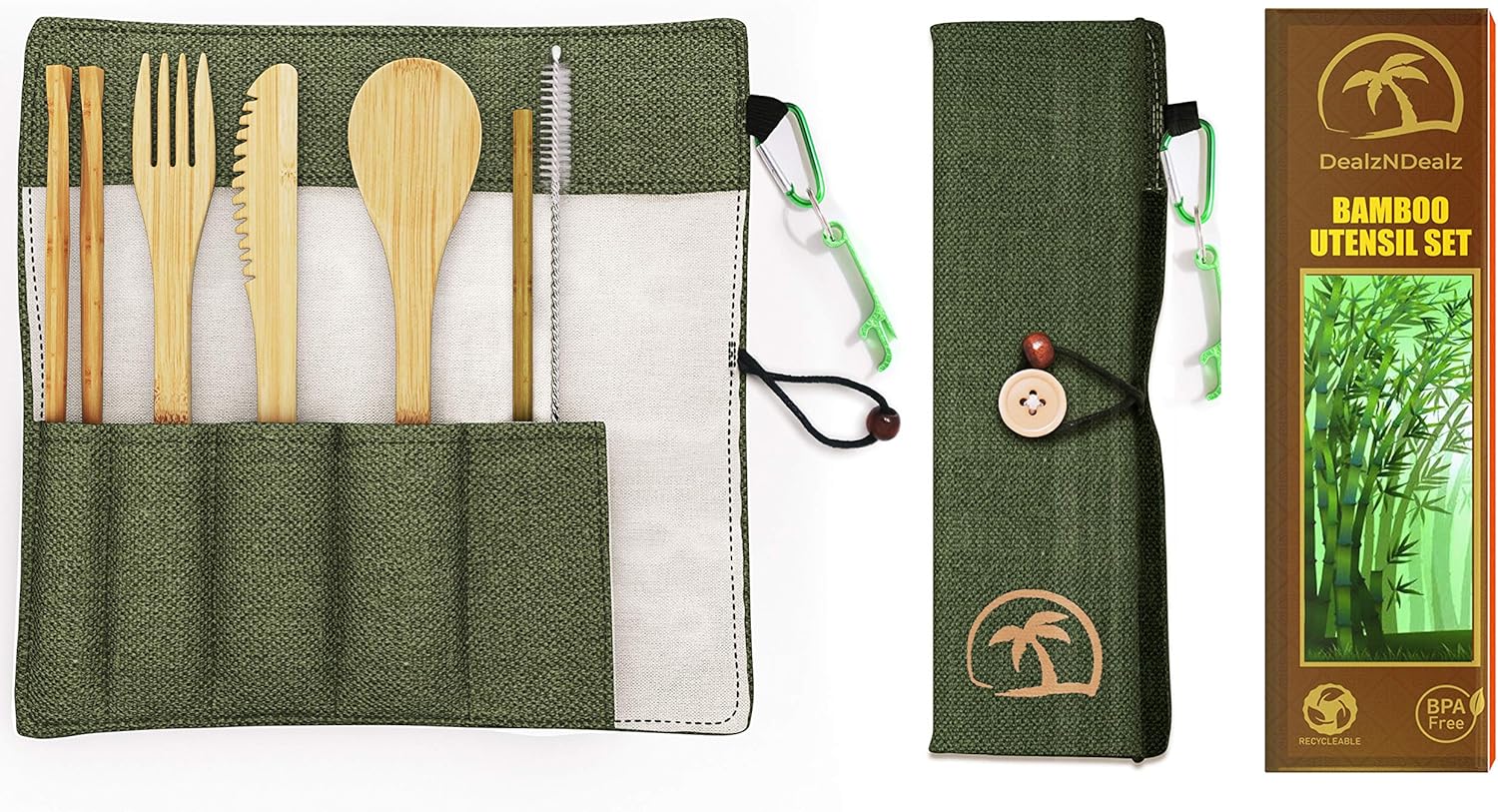 9-Piece Bamboo Utensil Set - Reusable Cutlery Travel Set
