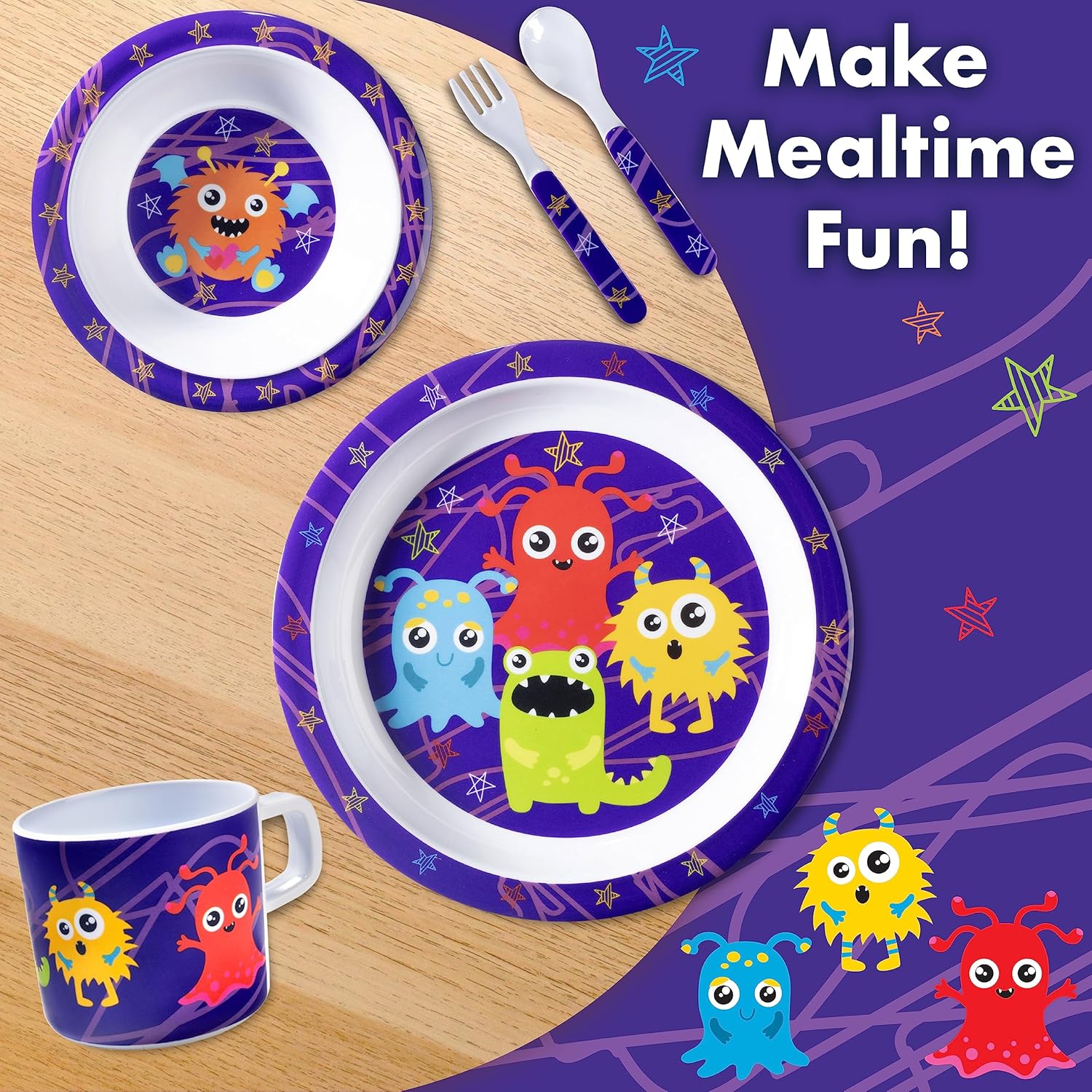 Bentology Monster Mealtime Set for Kids and Toddlers