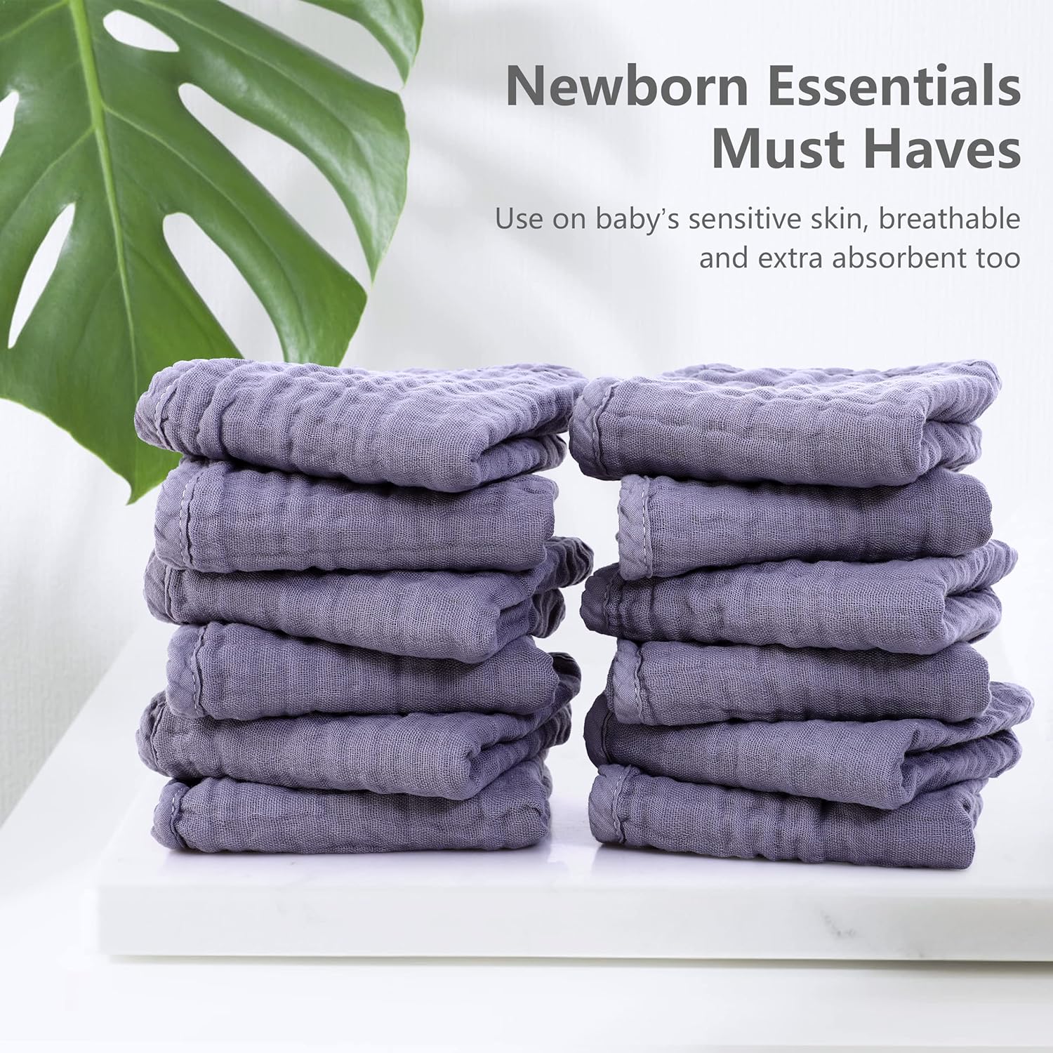 Sweet Dolphin 12 Pack Muslin Burp Cloths - 20x10 Grey