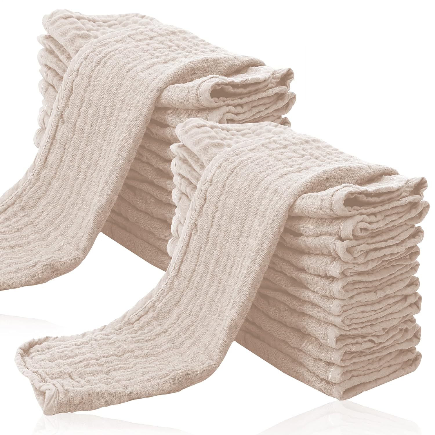 24 Pack Muslin Burp Cloths - Ultra Soft 100 Cotton Brown