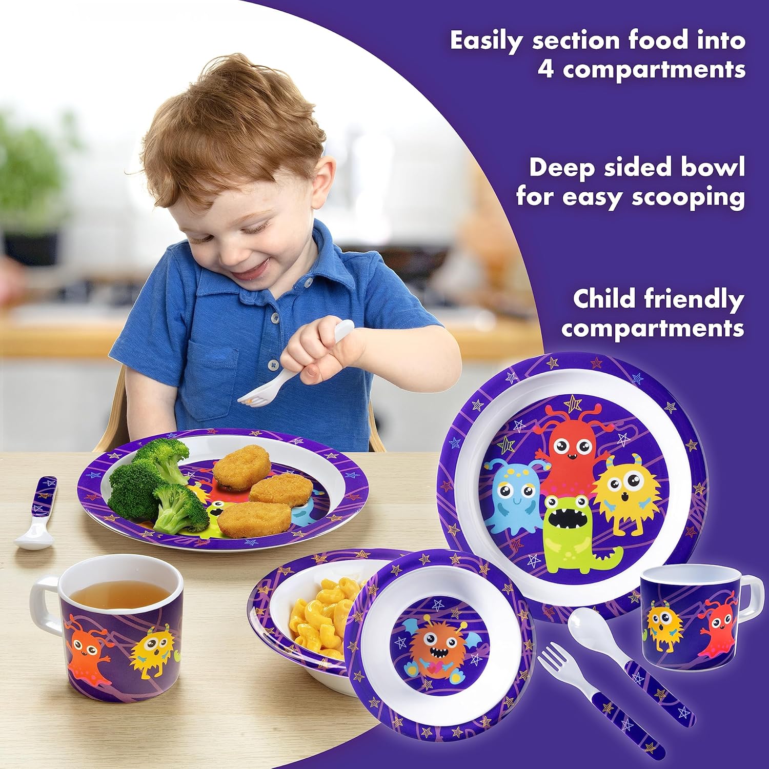 Bentology Monster Mealtime Set for Kids and Toddlers