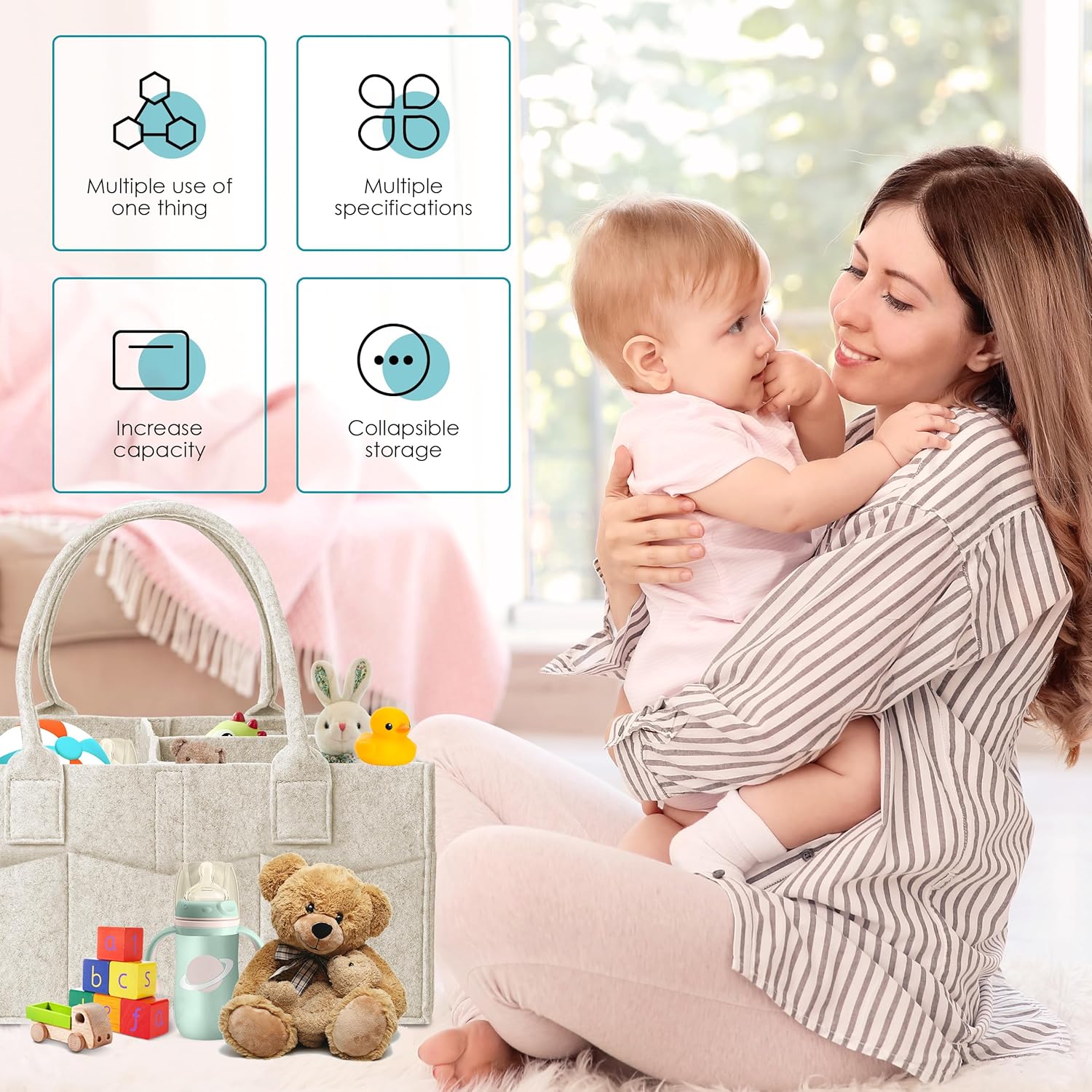 Cute Castle 2 Pack Diaper Caddy Organizer - Oatmeal
