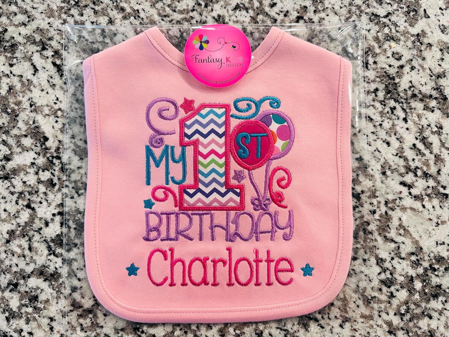 First Birthday Girl Bib with Custom Name 1