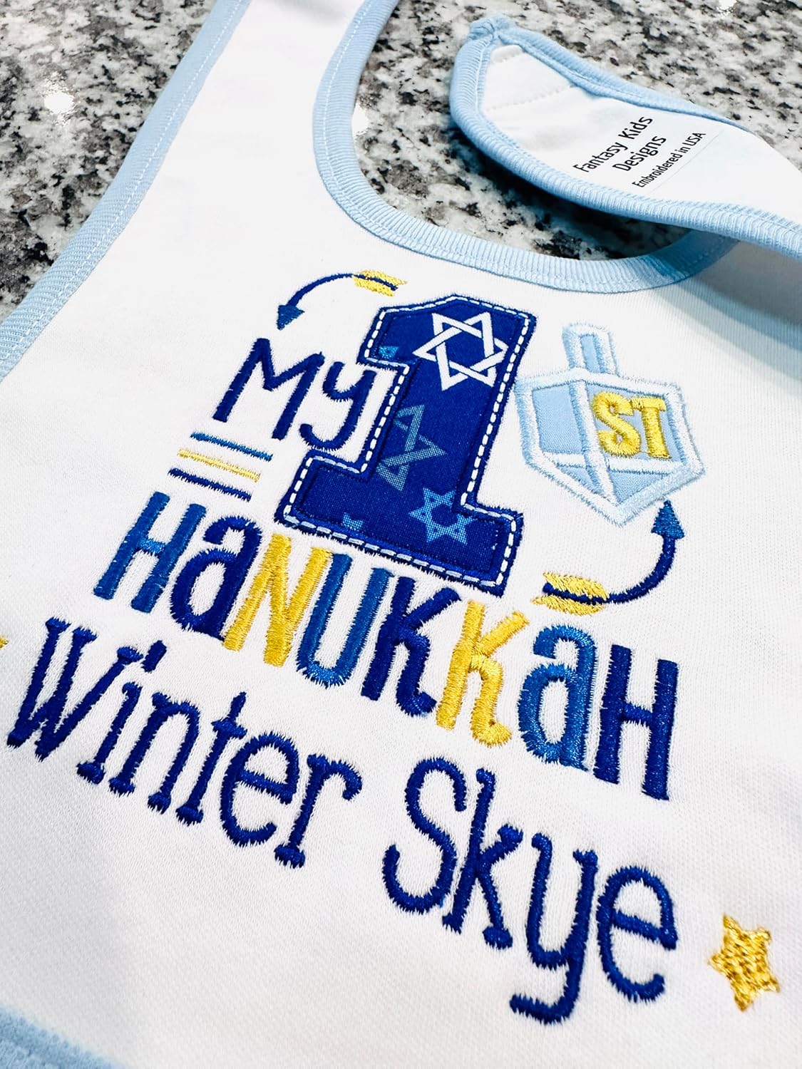First Hanukkah Baby Bib with Custom Name 1