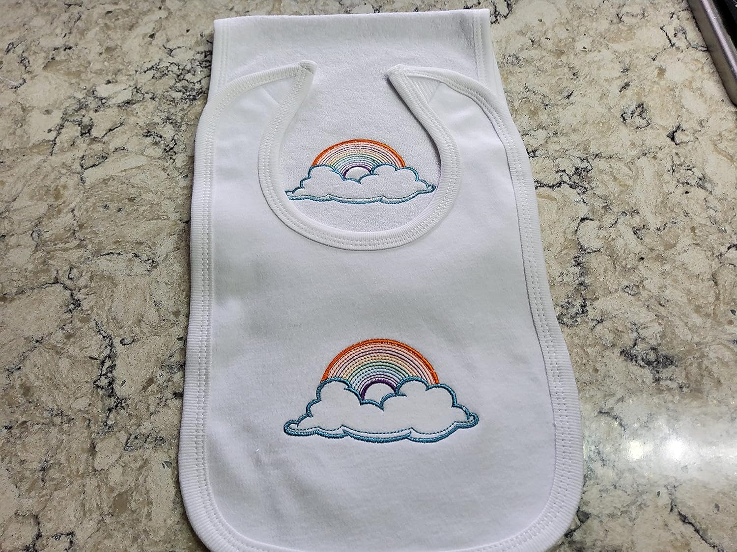 Handmade Rainbow Embroidered Bib and Burp Cloth Set