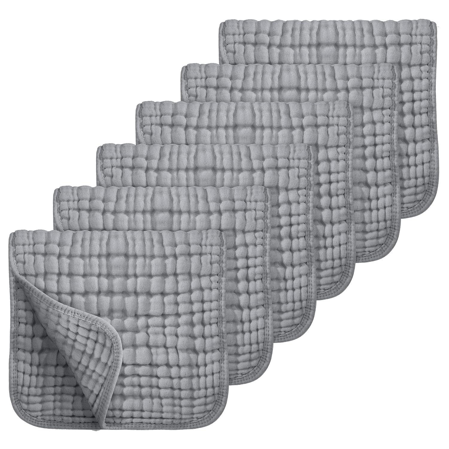 Looxii Muslin Burp Cloths 6 Pack Grey 20x10 Inch