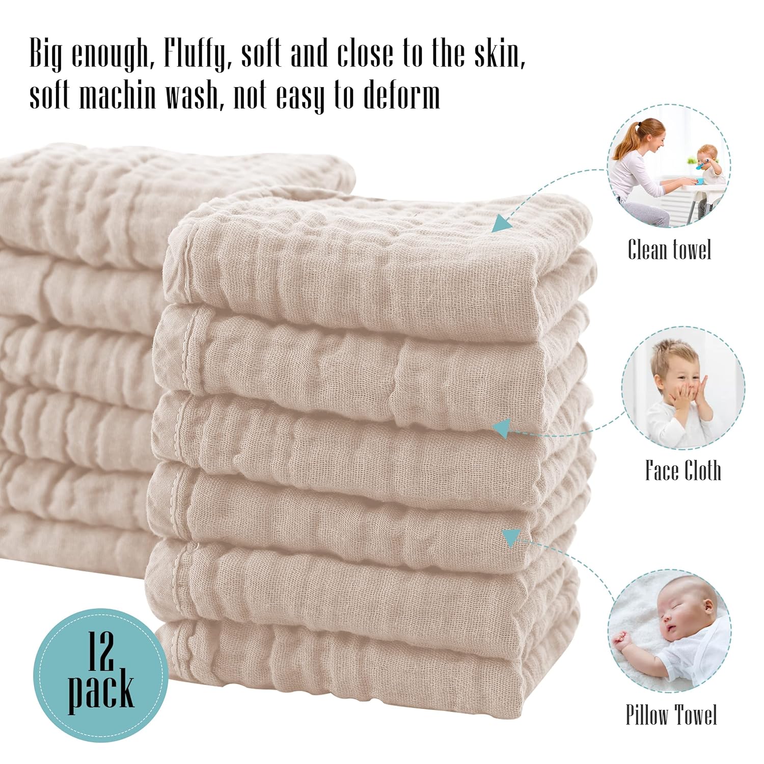 24 Pack Muslin Burp Cloths - Ultra Soft 100 Cotton Brown