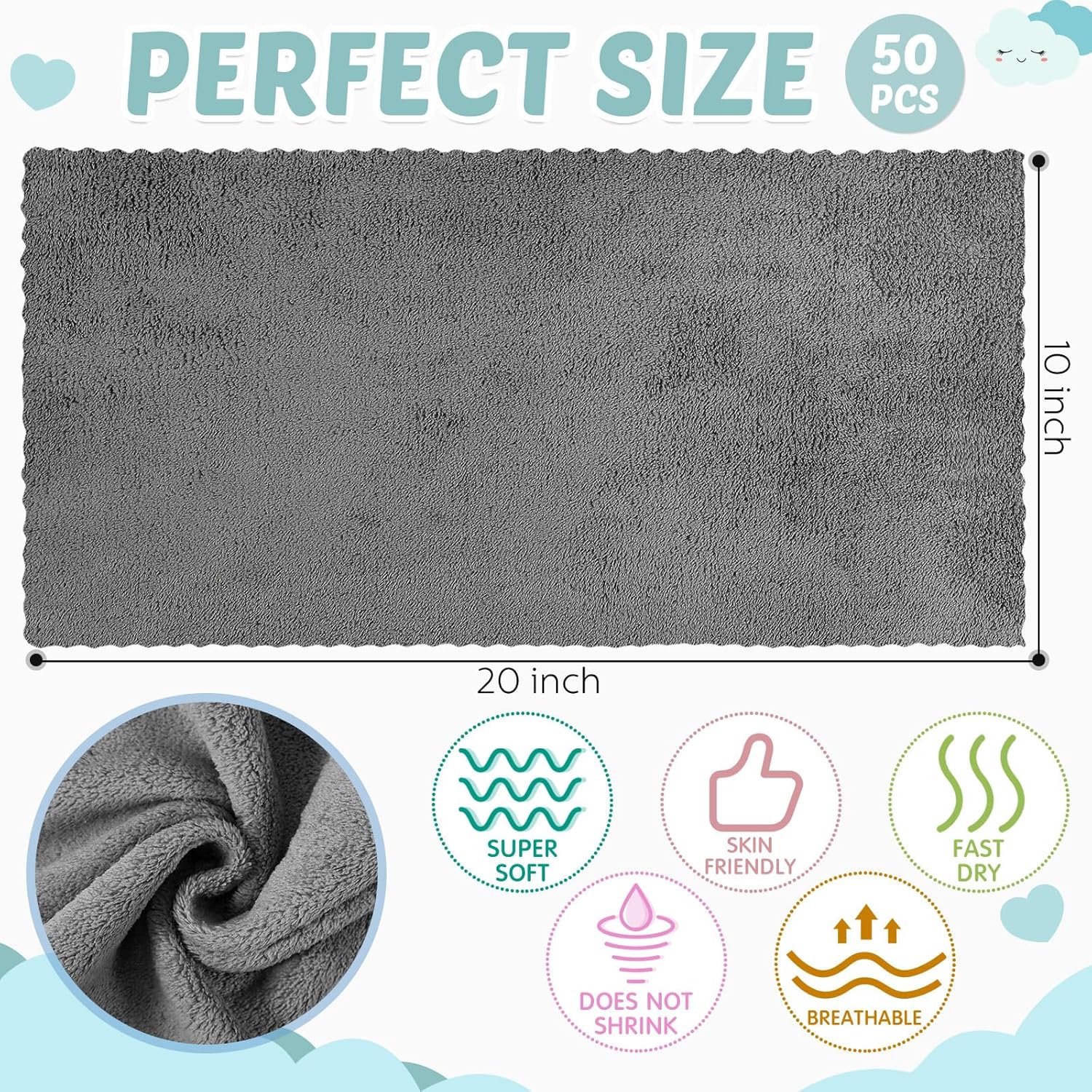 Newwiee 50 Pack Baby Burp Cloths 20x10 Absorbent