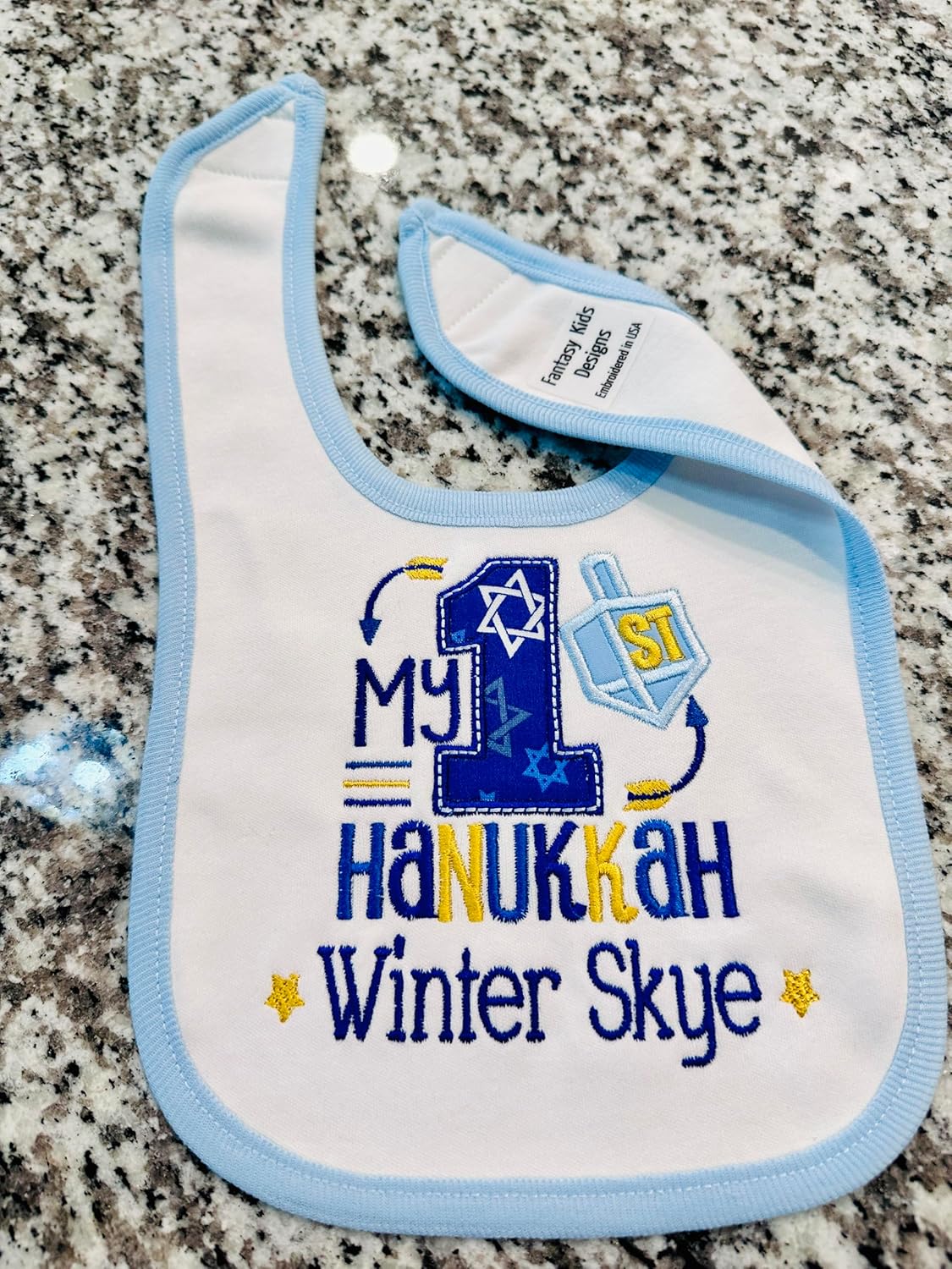 First Hanukkah Baby Bib with Custom Name 1