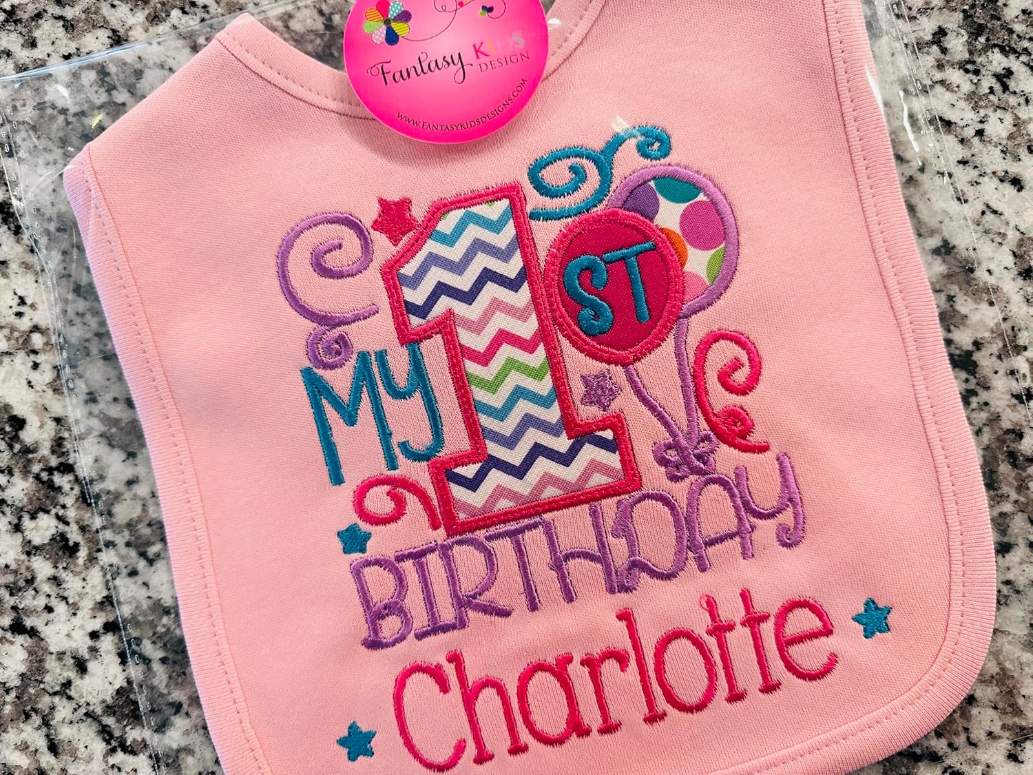 First Birthday Girl Bib with Custom Name 1