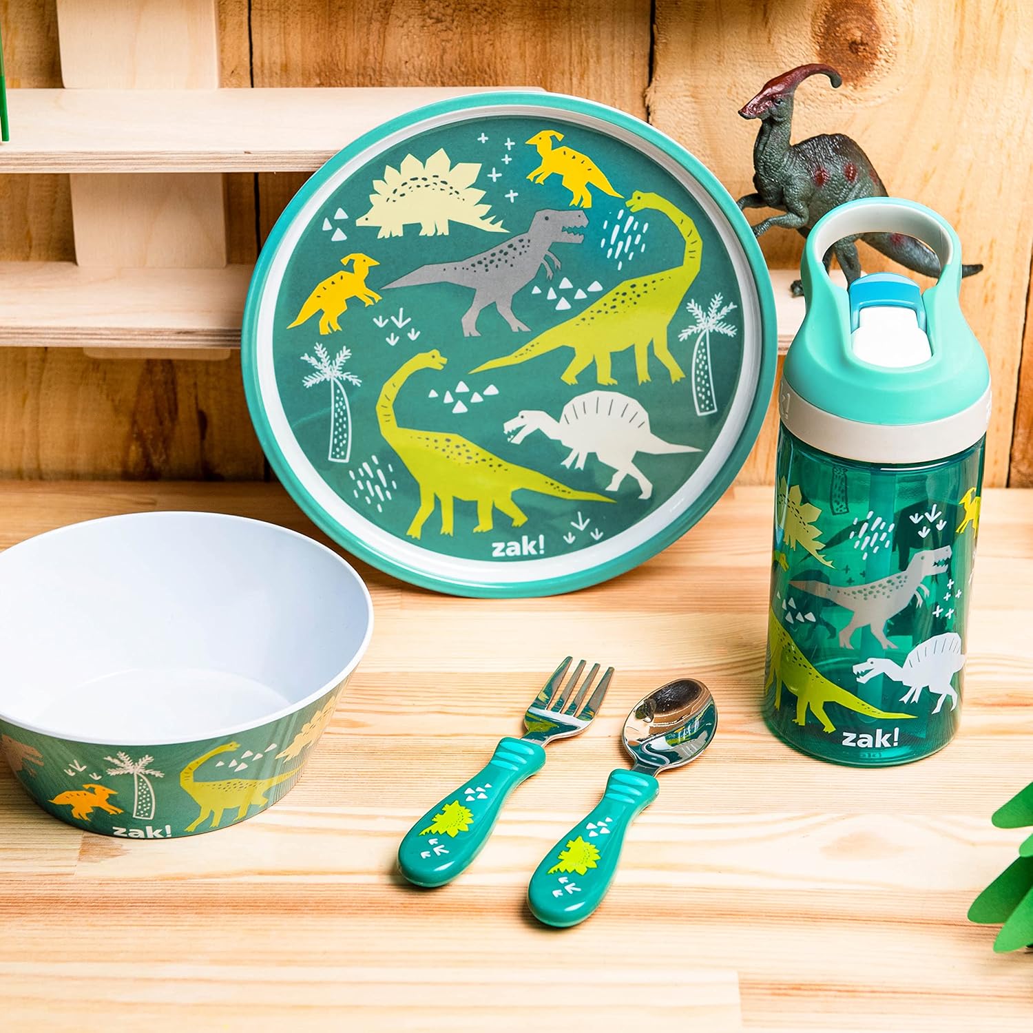 Zak Designs Dinosaur 5-Piece Dinnerware Set for Kids Ages 3