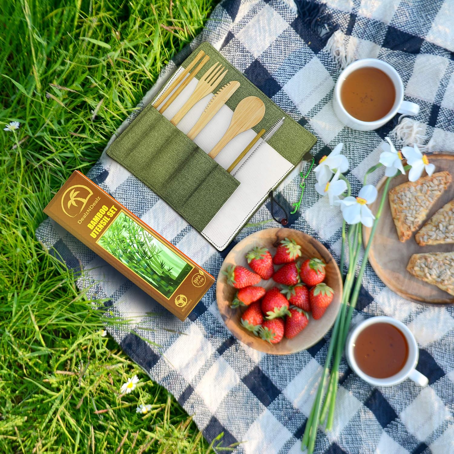 9-Piece Bamboo Utensil Set - Reusable Cutlery Travel Set