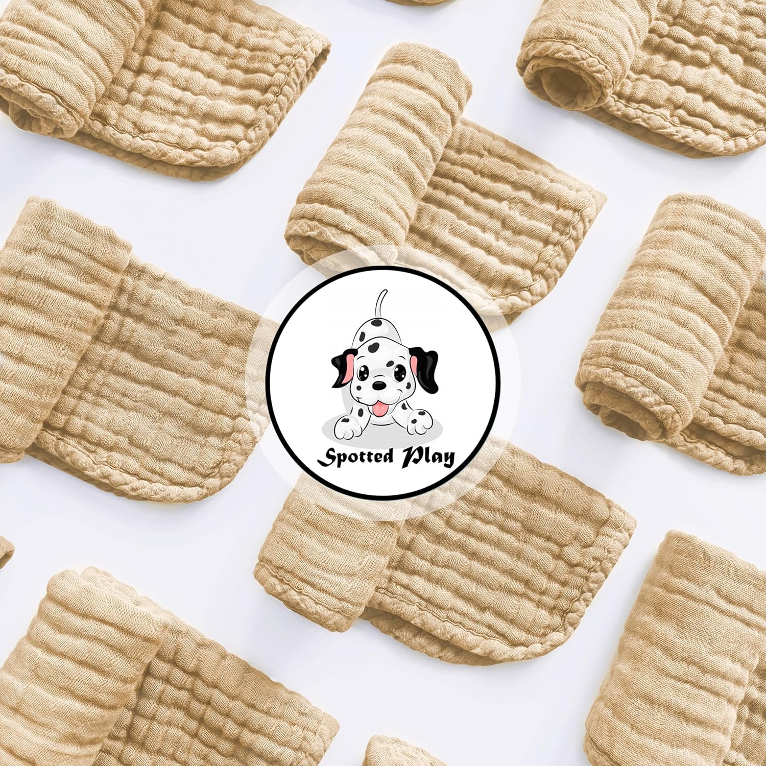 Spotted Play Muslin Burp Cloths 20x10 12 Pack Brown